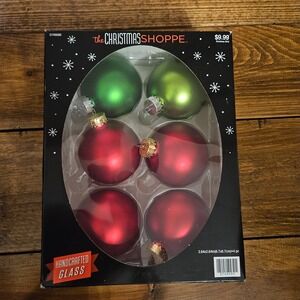 Glass Christmas Ball Ornaments Red & Green Mixed Set 6pc